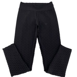 Womens Textured High Waist Yoga Pants Black Scrunch Butt Leggings Size XL Cute